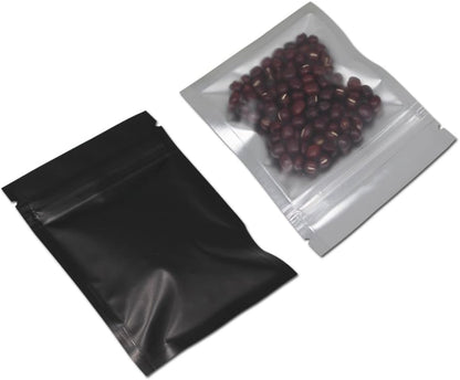 FERENLI Mylar Zipper Bags Matte Black Aluminum Foil Front Plastic Food Storage Package Pouch with Tear Notch Coffee Beans for Zip Heat Sealable Lock Storage (200, 12x18cm (4.7x7.1 inch))