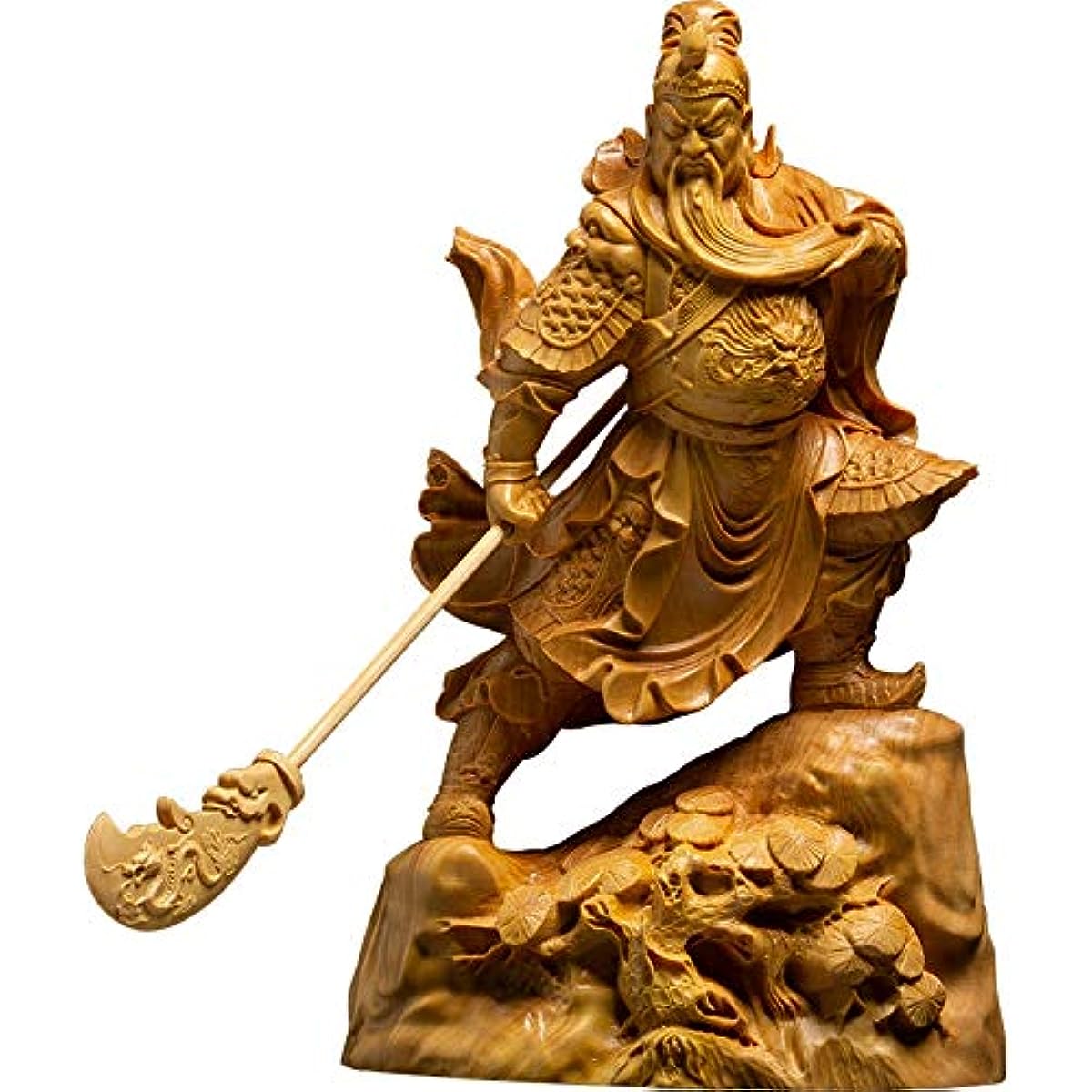 ZAMTAC Wood Chinese Warriors People Sculpture Dynasty Guan Yu Copper Knife Craft Home Decoration Chinese Figure Guan gong stautes