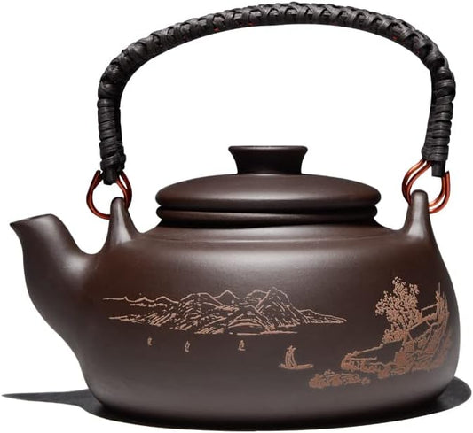 Porcelain Teapot,Retro Chinese teapot Tea Pot 600ml Traditional Retro Teapot Kung Fu Zisha Large Capacity Teapot with Filter Creative Handle Zisha Teapot Kettle Teapot (600ml)