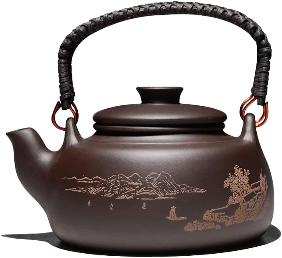 Porcelain Teapot,Retro Chinese teapot Tea Pot 600ml Traditional Retro Teapot Kung Fu Zisha Large Capacity Teapot with Filter Creative Handle Zisha Teapot Kettle Teapot (600ml)