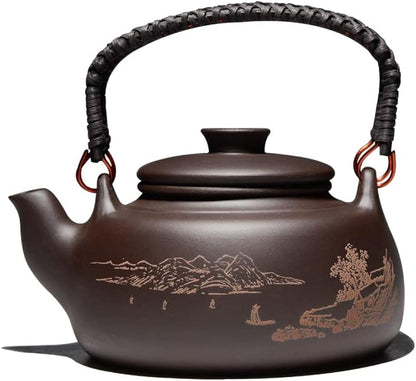Porcelain Teapot,Retro Chinese teapot Tea Pot 600ml Traditional Retro Teapot Kung Fu Zisha Large Capacity Teapot with Filter Creative Handle Zisha Teapot Kettle Teapot (600ml)