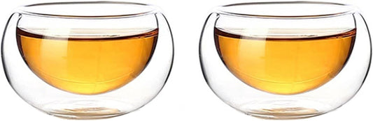 Chinese/Japanese Tea Set 50ML Double Wall Glass Tea Cup Insulated Teacups Handcraft Heat Resistant Chinese Kung Fu Tea Cups BPA free Food Grade 1PC Portable Teapot Set Tea Gift set ( Size : 50ML 2pcs