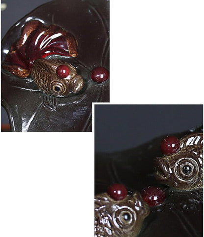 4.33" Color Change Tea Pet Home Decoration Resin Golden Fish Zisha Lotus Leaf