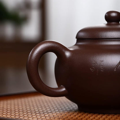 SILINE Collectible Zisha Teapot 10 Oz with Certificate,Master Handmade Yixing Clay Tea Pot for Brew Kung Fu Tea Maker (Puyuan,Purple Clay)