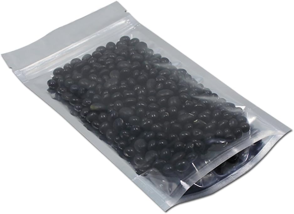 FERENLI 100 Pieces Stand Up Clear Front Zipper Lock Resealable Aluminum Mylar Foil Plastic Packaging Bag for Zip Heat Seal Package Lock with Tear Notch Long Term Food Storage 3.5x5.5 inch