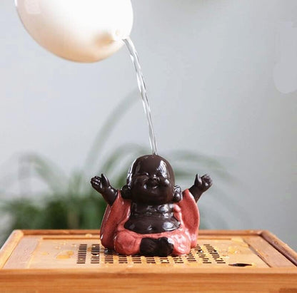 EatingBiting Chinese Zisha Tea Pet Laughing Baby Buddha Statue Monk Figurine Teapot Tea Pet for Home Tea Tray Decor for Home Tea Tray Decor