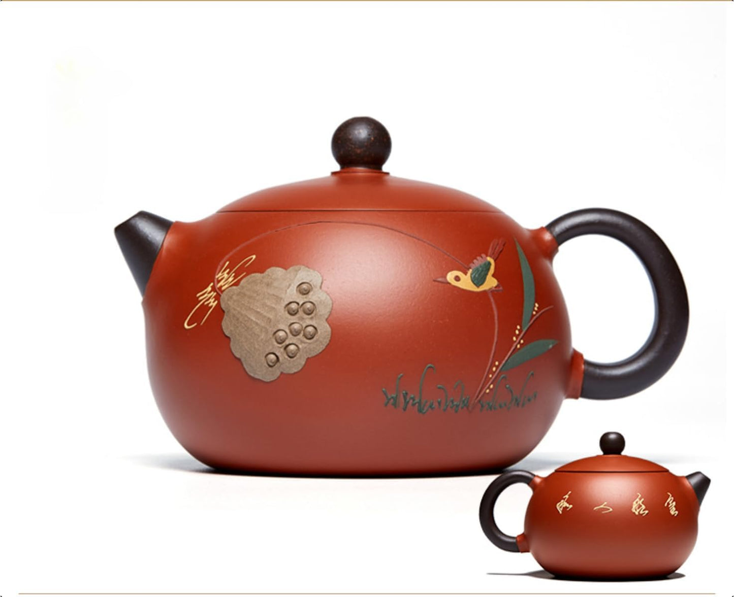 Teapot 210ml （7.10 Oz）Genuine Yixing Zisha Clay Tea Pot Handmade Da Hong Pao Zisha Teapot Lotus （flower Bird）