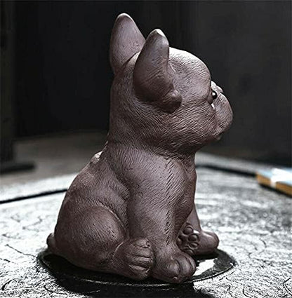 EatingBiting Bulldog Statue Chinese Style Ceramic Purple Clay Dog Tea Pet for Kungfu Tea Tray Handmade Zisha Puppy Figurine