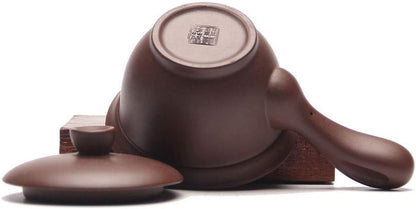 Yixing Zisha Clay Brown Side Handle Gaiwan Shaped Teapot with Filter 150ml