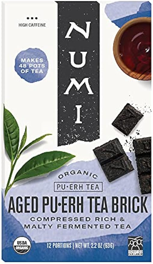 Numi Organic Aged Pu-erh Tea Brick, 2.2 Ounces, Fermented Loose Yunnan Black Tea, Brews Up To 48 Pots, Caffeinated