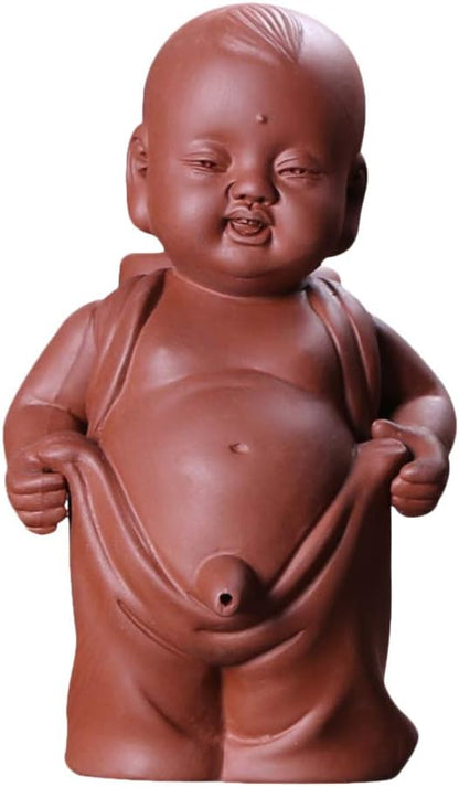 EXCEART Kids Suit Desk Accessories Set Zisha Tea Accessory Chinese Zisha Tea Pet Water Tea Tray Pet Accessories Little Zen Monk Statue Pee Boy Tea Tray for Tea Lovers Chinese Decor Desktop Decor