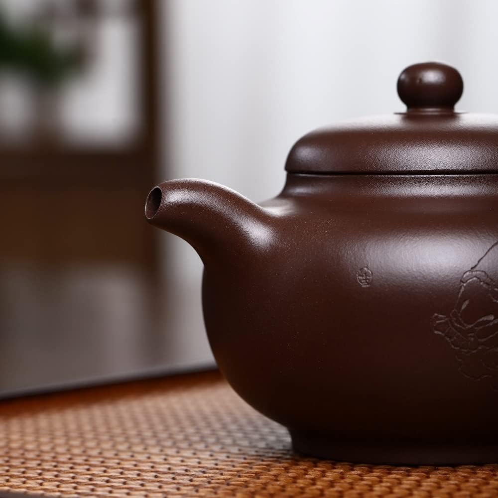 SILINE Collectible Zisha Teapot 10 Oz with Certificate,Master Handmade Yixing Clay Tea Pot for Brew Kung Fu Tea Maker (Puyuan,Purple Clay)