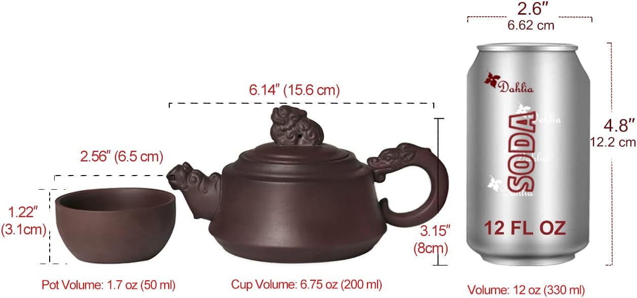 Dahlia Zisha 7 Pcs Gongfu Tea Set in Gift Box (Tea Pot + 6 Tea Cups), Pi Xiu