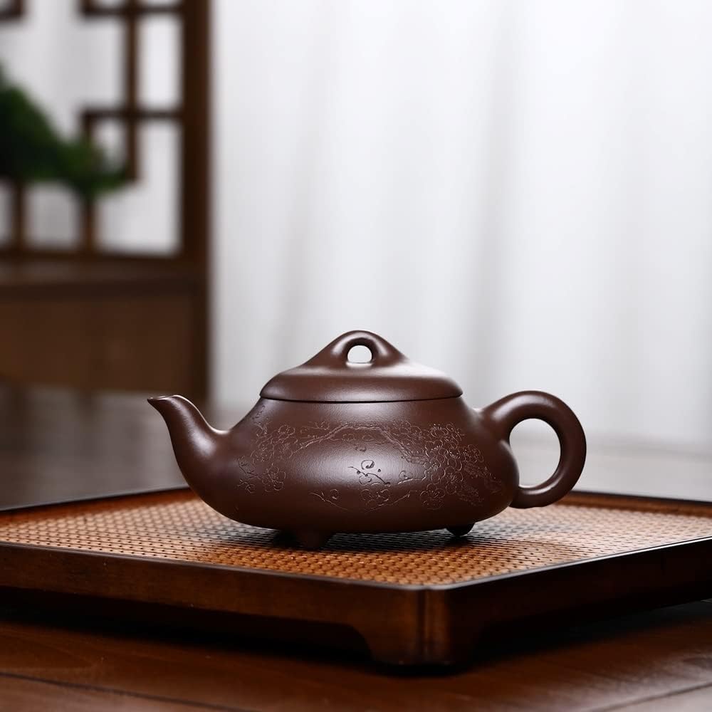 SILINE Collectible Zisha Teapot 10 Oz with Certificate,Master Handmade Yixing Clay Tea Pot for Brew Kung Fu Tea Maker (Puyuan,Purple Clay)