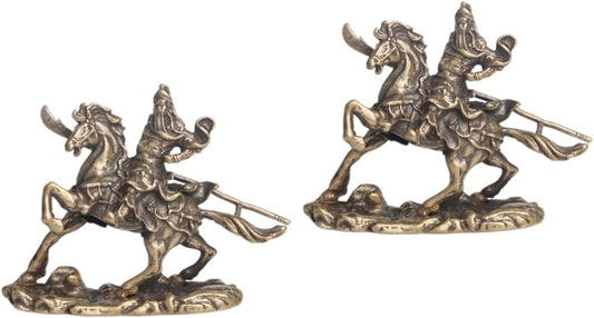 Didiseaon 2pcs Bronze Ware of Guan Yu on Horseback guan yu Brass Statue Antique Brass Statue decoraciones para salas de casa feng Shui Figurine Chinese Gifts God of Table Decoration Lucky