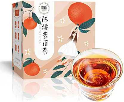 Chenju Pu'er Tea 48g (4g*12 packs), tangerine peel, orange peel, Pu'er tea, herbal tea, combination tea, fruit tea, brewed, soaked in water, individually small packaging, triangular tea bags, easy to carry 陈橘普洱茶