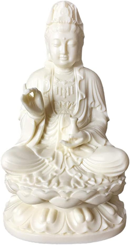 Kingzhuo Chinese Goddess Statue Solid Resin Beautiful Kuan Yin Statue Quan Yin Statue Goddess of Mercy Guan Jin Buddha Statue Guan Yin Statue on Lotus 5.1 inch Tall (polyresin Material)