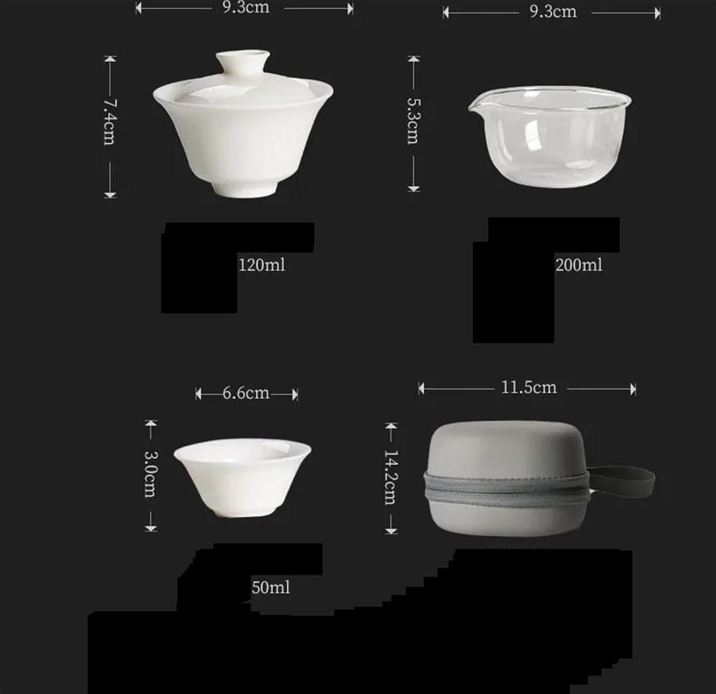 FUTWIZ Afternoon Tea Set Portable Suet Jade White Porcelain Travel Tea Set Boutique Ceramic Cover Bowl Boutique 1 Pot 3 Cups Outdoor Camping Teaware Gift Tea Set for Adults