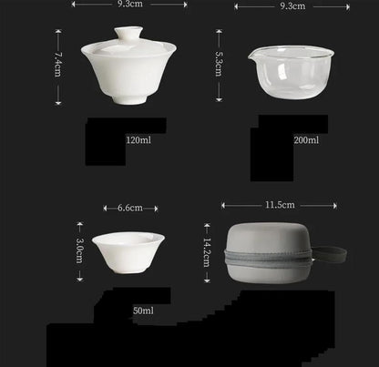 FUTWIZ Afternoon Tea Set Portable Suet Jade White Porcelain Travel Tea Set Boutique Ceramic Cover Bowl Boutique 1 Pot 3 Cups Outdoor Camping Teaware Gift Tea Set for Adults