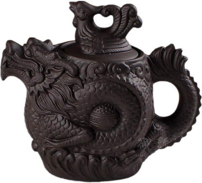 Authentic Yixing Teapot Dragon and Phoenix Tea Pot Big Capacity Purple Clay Tea Set Kettle Kung Fu Teapot (Black)