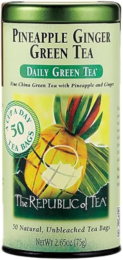 The Republic of Tea – Pineapple Ginger Daily Green Tea, 50 Tea Bag Tin