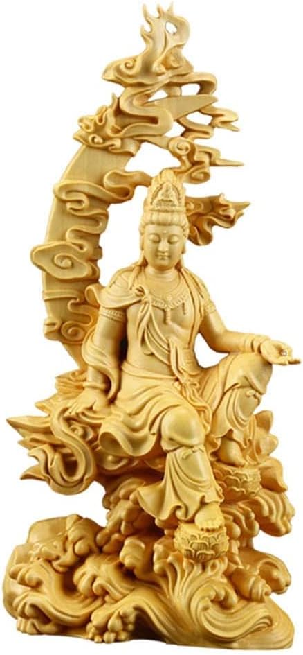 Guanyin Statue Wood Guanyin Buddha Figurine Wooden Temple Feng Shui Kwan Yin Ornament for Housewarming Gifts Home Office