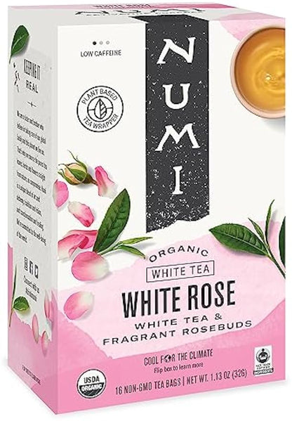 Numi Organic Tea White Rose, 16 Tea Bags (Pack of 6), Velvety White Tea & Fragrant Rosebuds, Low Caffeine