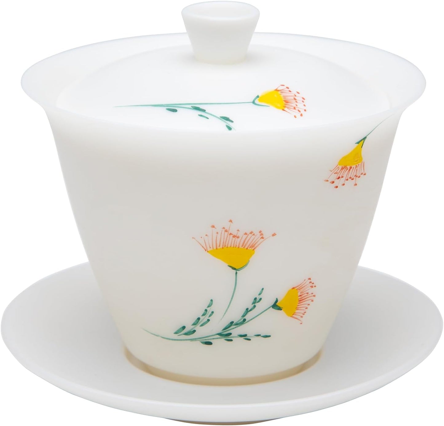 SILINE Ice Jade White Porcelain Gaiwan Set,Thin/Unglazed/Translucent/Hand-Painted China Gongfu Tea Cup Set -ChuJu