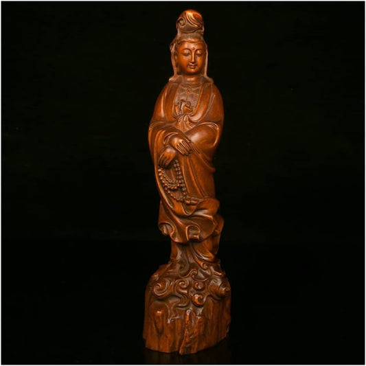 Meditating Buddha Statue Figurine Sculpture Creative Solid Wood Art Home Wood Carving Guanyin Bodhisattva Standing Buddha Statue Decoration Decoration Statue Buddha Statue Home Meditation Altar Table