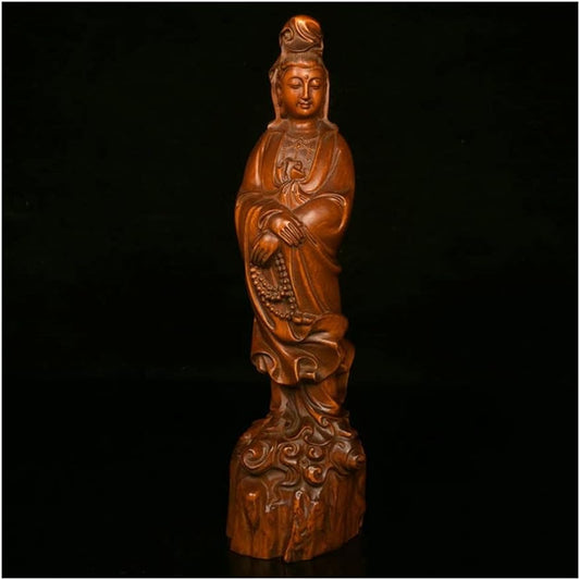 Meditating Buddha Statue Figurine Sculpture Creative Solid Wood Art Home Wood Carving Guanyin Bodhisattva Standing Buddha Statue Decoration Decoration Statue Buddha Statue Home Meditation Altar Table