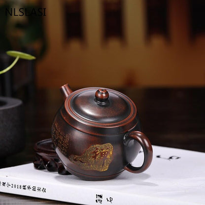 Zisha hand-carved teapot Zen Heart Sutra handmade teapot Tieguanyin teapot teapot tea set household tea ceremony set 210ml