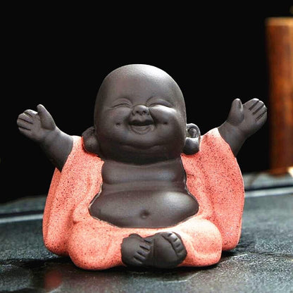 EatingBiting Chinese Zisha Tea Pet Laughing Baby Buddha Statue Monk Figurine Teapot Tea Pet for Home Tea Tray Decor for Home Tea Tray Decor