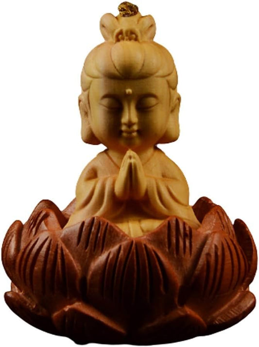 Buddha Statue Maitreya Buddha Statue Guanyin Bodhisattva Statue Solid Wood Lotus Sitting Buddha Feng Shui Lucky Crafts Decor (Color : B, Size : Guanyin Bodhisattva)