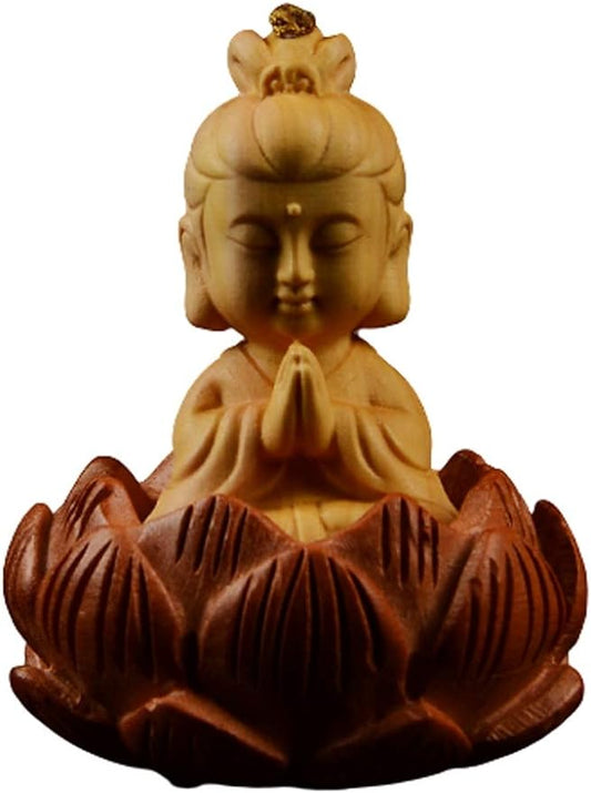 Buddha Statue Maitreya Buddha Statue Guanyin Bodhisattva Statue Solid Wood Lotus Sitting Buddha Feng Shui Lucky Crafts Decor (Color : B, Size : Guanyin Bodhisattva)