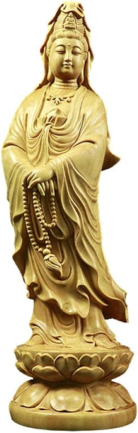 QQYDZSW Decorative Statue Sculpture Statue Ornaments Sculptures for Yard and Garden Boxwood Wood Carving Home Living Room Carving Wood Crafts Ornaments Guanyin Bodhisattva