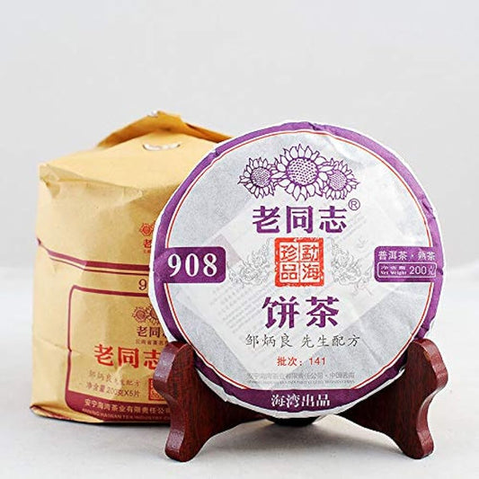 Haiwan 908 Lao Tong Zhi Haiwan Old Comrade Pu Erh Tea Ripe Shu Puer 200g 2014 Shou Pu'er Cha