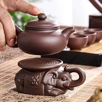 Handmade Teapot Pad, Chinese Yixing Elephant Teapot Holder, Zisha Kung Fu Ceramic Purple Sand Tea Pet, Tea Tray Decor Tea Set (Purple)