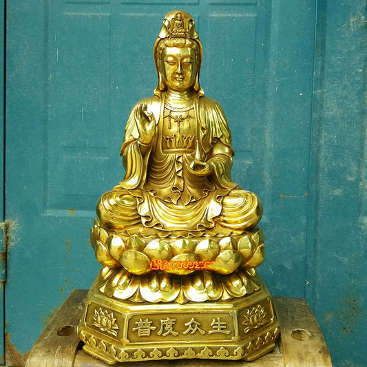 51CM large huge # Temple hall saloon home efficacious Protection #Guanyin Buddha Avalokitesvara Lotus Buddha gold copper statue