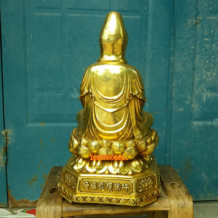 51CM large huge # Temple hall saloon home efficacious Protection #Guanyin Buddha Avalokitesvara Lotus Buddha gold copper statue