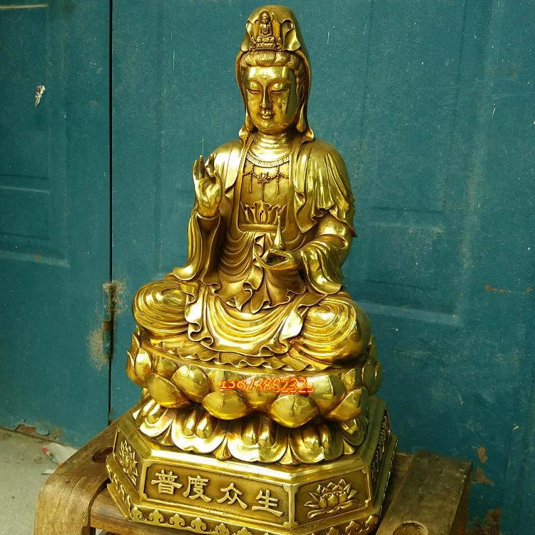 51CM large huge # Temple hall saloon home efficacious Protection #Guanyin Buddha Avalokitesvara Lotus Buddha gold copper statue