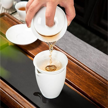Gaiwan Teacup Chinese Gongfu Tea Set High White Porcelain Ceramic Gift Box (Jiangjun cup)