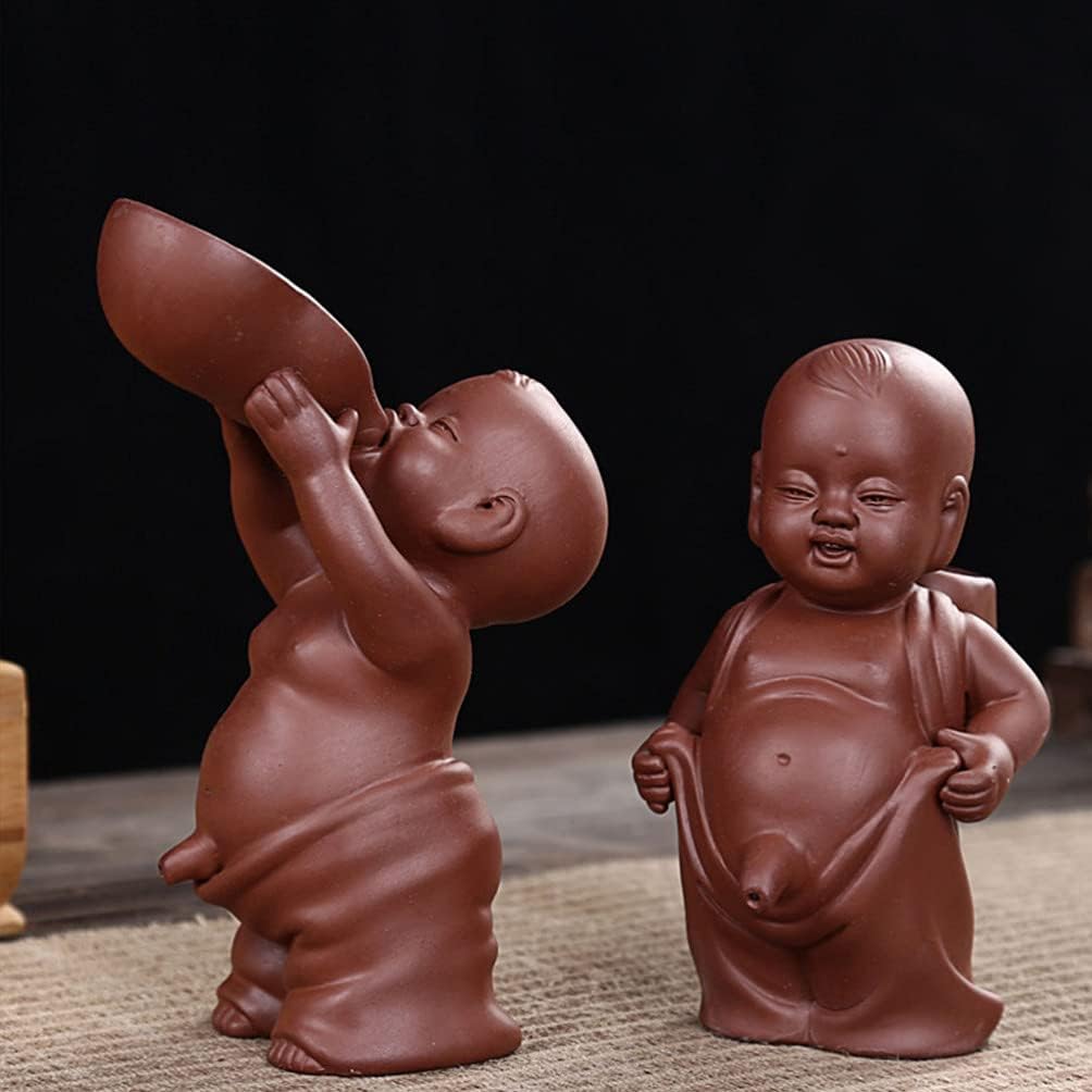 EXCEART Kids Suit Desk Accessories Set Zisha Tea Accessory Chinese Zisha Tea Pet Water Tea Tray Pet Accessories Little Zen Monk Statue Pee Boy Tea Tray for Tea Lovers Chinese Decor Desktop Decor
