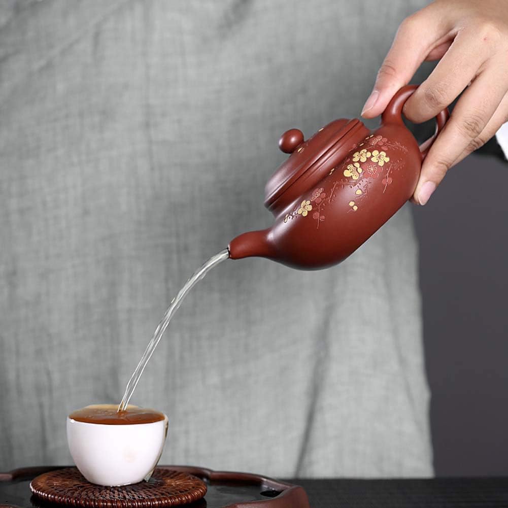 purple sands Teapot 8.5Oz Chinese Yixing Zisha Clay Handmade Fanggu 紫砂壶 Plum blossom brewing tea Pot Dahongpao Mud Kungfu Kettle Pottery Filter Loose Tea