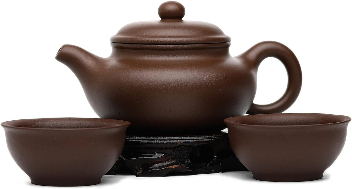 SILINE Zisha Tea Pot Set,Yixing Genuine Clay Teapot 7.2 Oz with 2 Cups,Beginner Brew Kongfu Tea Set -Fanggu,Purple Clay