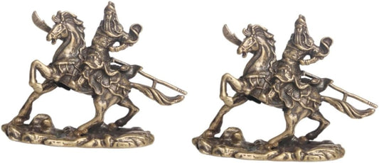 IMIKEYA 2pcs Bronze Ware of Guan Yu on Horseback Feng Shui Figurine Tabletop Ornament God of Lucky Feng Shui Statue Guan Di Statue Guan Yu Figure Prosperity Decor Brass Saucer Desktop