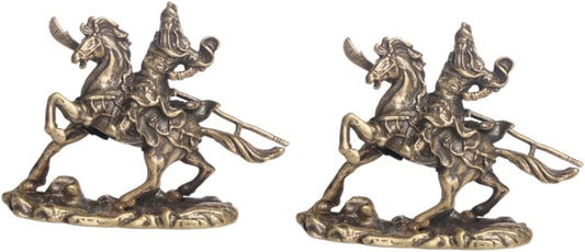 IMIKEYA 2pcs Bronze Ware of Guan Yu on Horseback Feng Shui Figurine Tabletop Ornament God of Lucky Feng Shui Statue Guan Di Statue Guan Yu Figure Prosperity Decor Brass Saucer Desktop