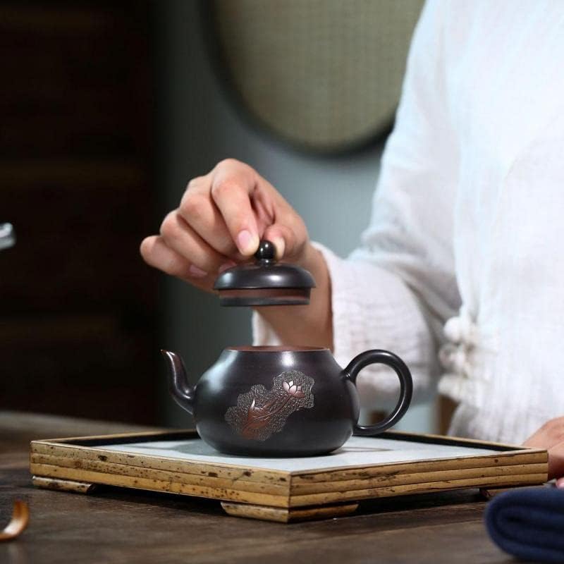 LOCZEK Ornaments Tea Set Zisha Teapot Handmade Pot Kung Fu Teaware Purple Clay Drinkware for Puer Tea Nixing Tao/Light Grey/210Ml