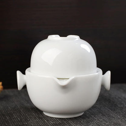 Liang baobao Convenient Teapot Cup Porcelain Teacup White Glazed Travel tea set (Lotus)