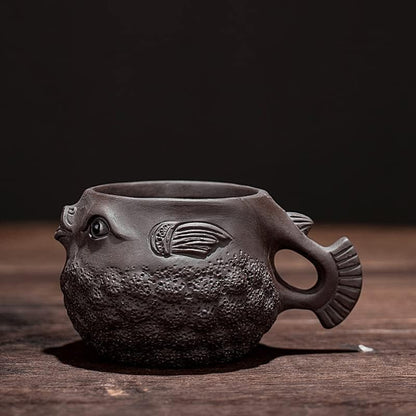 Hormsdar Pruple Clay Teapot Pure Handmade Pufferfish Tea Pot Zisha Tea Set Kettle Kung Fu Teapot (Teacup)