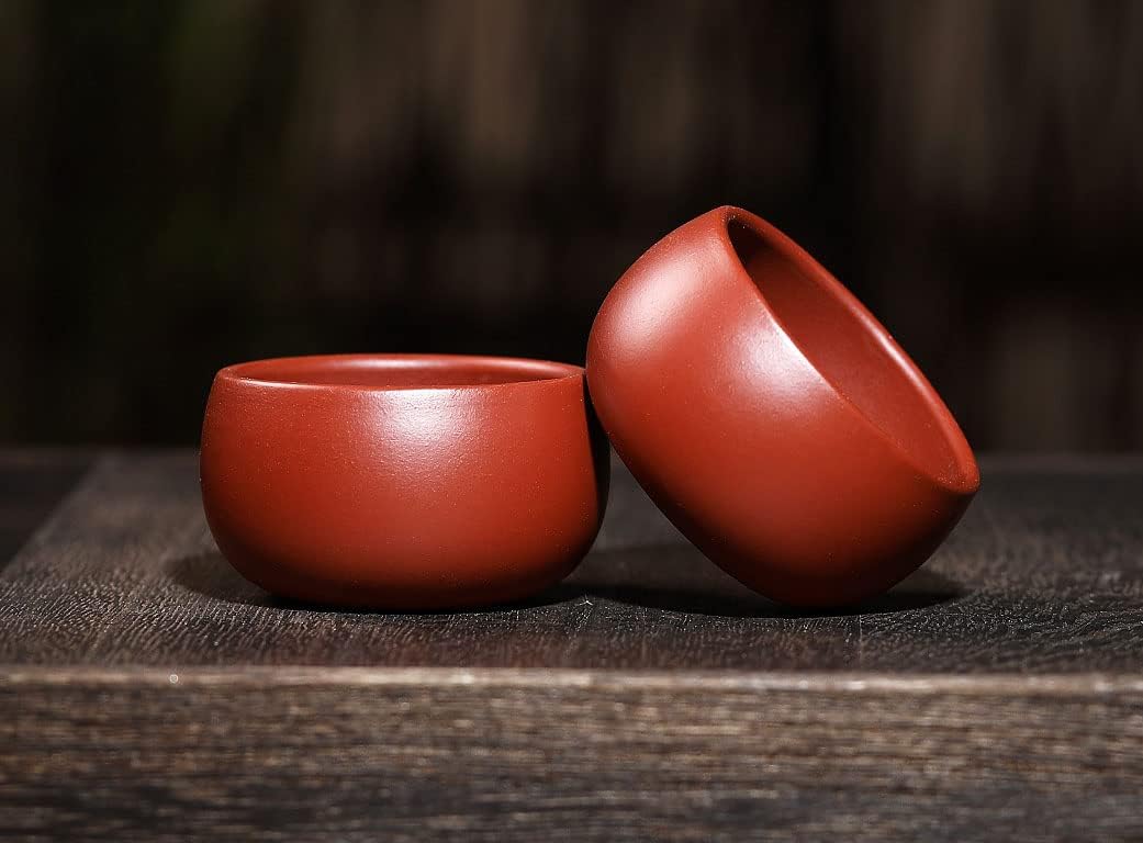 YXHUPOT Teacup 2pcs Chinese Yixing Clay Genuine Red Dahongpao Zini Zisha Gongfu Tea Cups 50ml (Red)